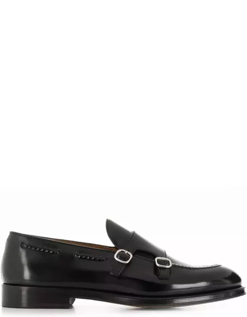 Doucal's Black Leather Polished Monk Shoe