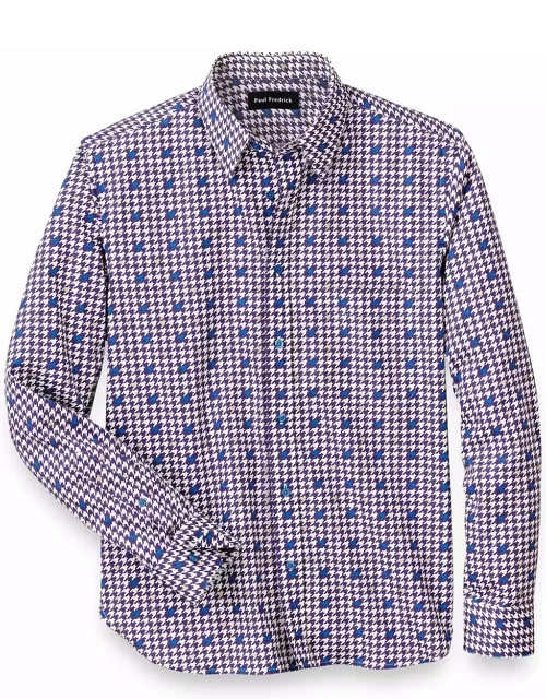 Cotton Houndstooth Print Casual Shirt
