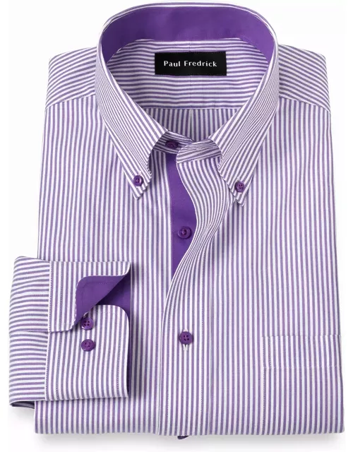 Comfort Stretch Non-iron Stripe Dress Shirt With Contrast Tri