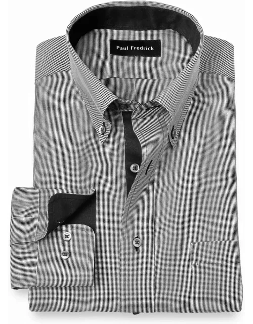 Non-iron Cotton Houndstooth Dress Shirt With Contrast Tri