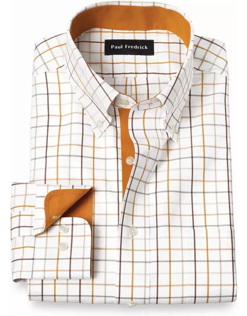 Non-iron Cotton Check Dress Shirt With Contrast Tri