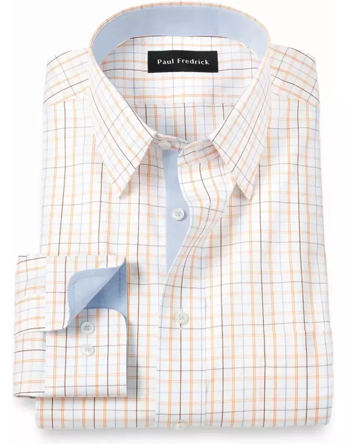 Non-iron Cotton Tattersall Dress Shirt With Contrast Tri