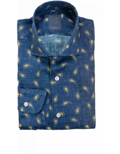 Barba Napoli Patterned Blue Long-sleeved Shirt