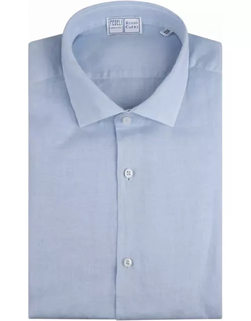 Fedeli Classic Shirt In Lightweight Light Blue Cotton