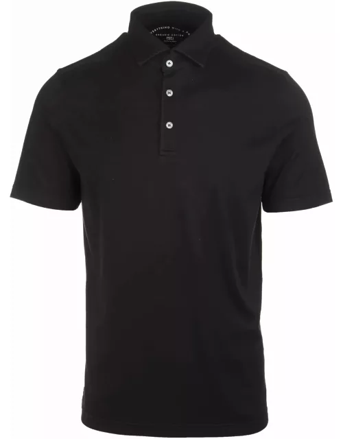 Fedeli Black Polo Shirt In Organic Cotton