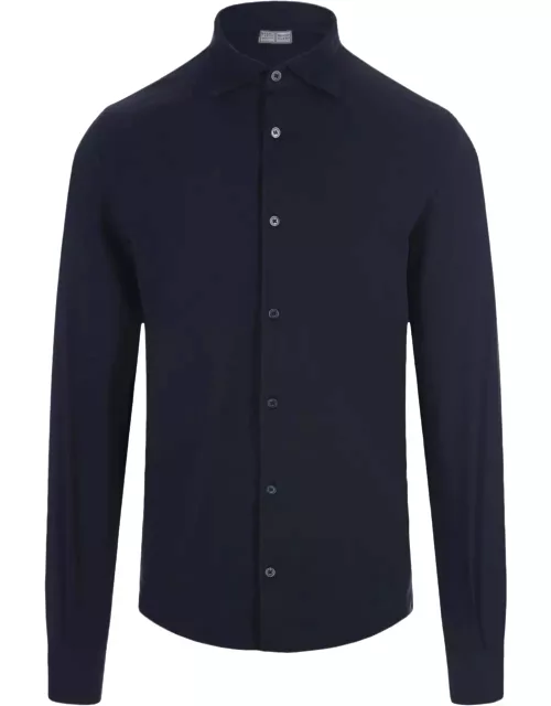Fedeli Navy Blue Stretch Cotton Shirt