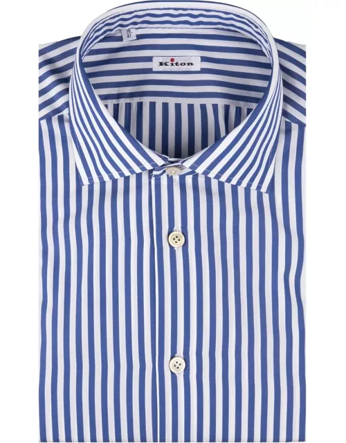 Kiton Blue And White Striped Poplin Shirt