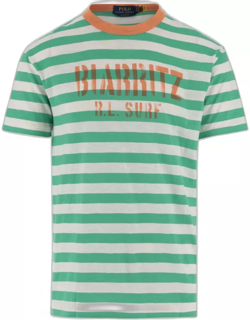 Ralph Lauren Cotton T-shirt With Striped Pattern And Logo