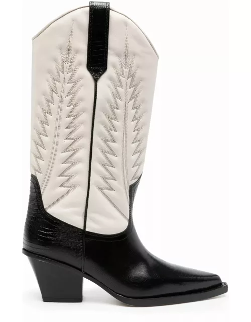 Paris Texas Bone White And Black Calf Leather Boot