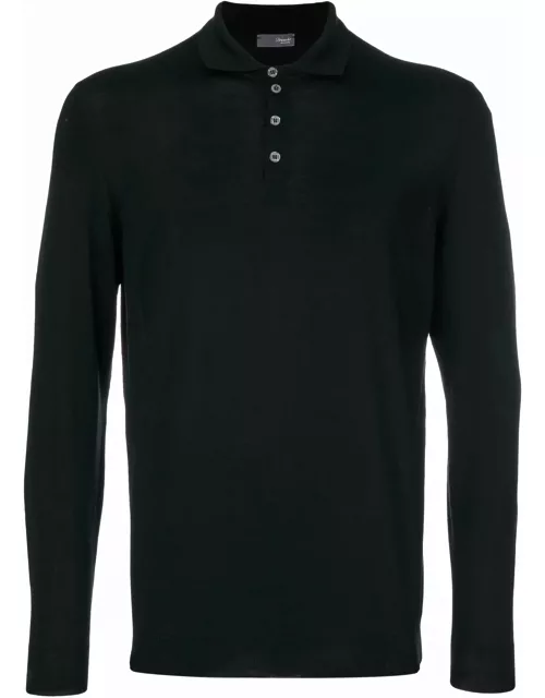 Drumohr Black Merino Plain Polo Shirt