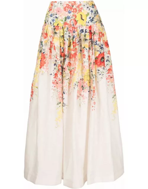 Zimmermann Alight Floral-print Linen Skirt