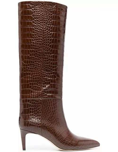Paris Texas Brown Leather Croc-effect Stiletto Boot