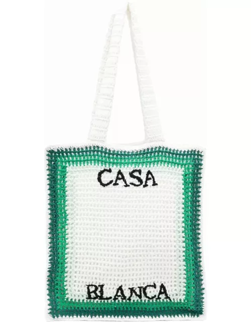 Casablanca Crocheted Tennis Tote Bag In Green And White