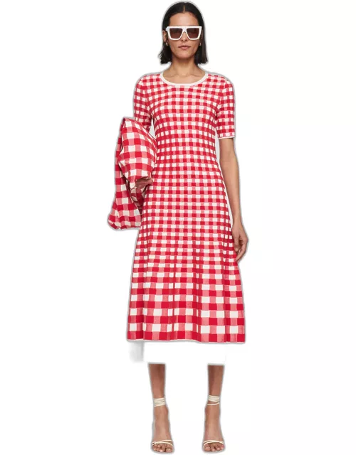 Vichy Jacquard Knitted Dres