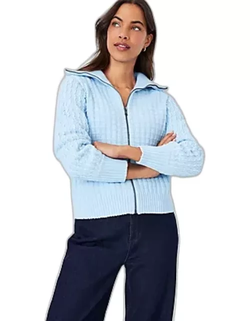 Ann Taylor Geo Stitch Zip Sweater Jacket