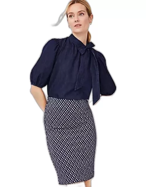 Ann Taylor Petite Checked Pull On Pencil Skirt