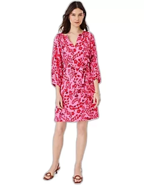 Ann Taylor Floral Puff Sleeve Belted Shift Dres