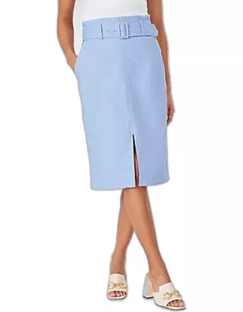Ann Taylor Chambray Linen Blend Belted Front Slit Pencil Skirt