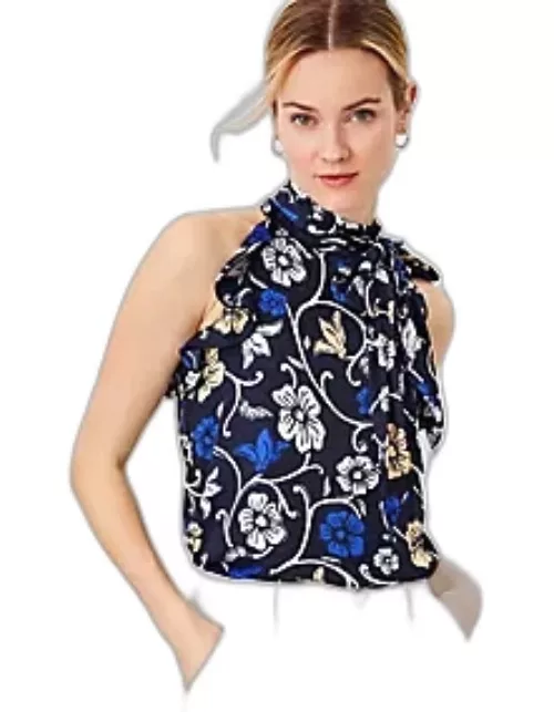 Ann Taylor Floral Ruffle Halter Top