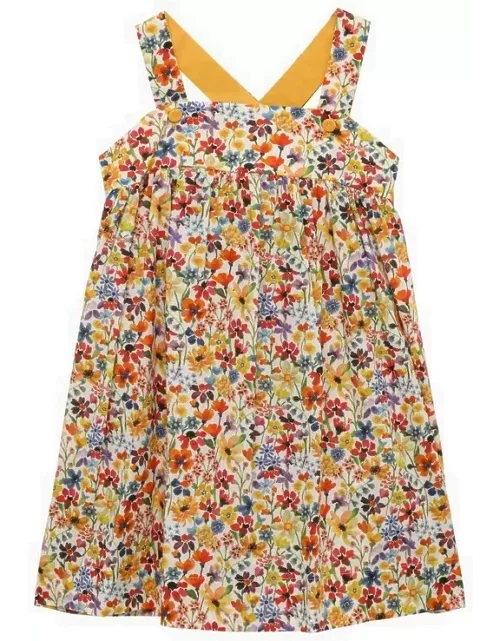 Turmeric yellow cotton dress with floral print