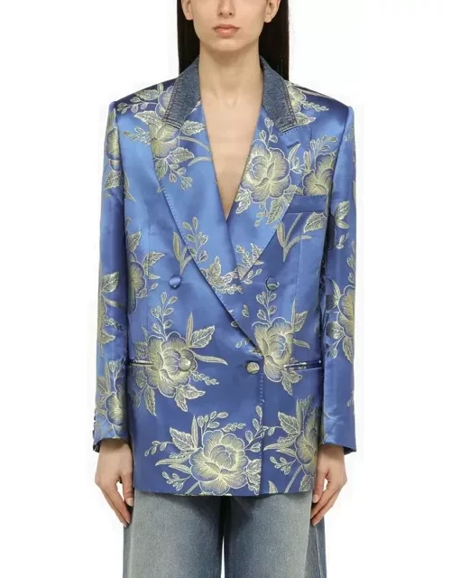 Jacquard double-breasted jacket with floral pattern