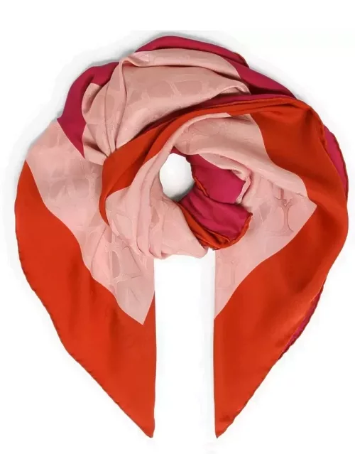 Pink and red silk square scarf