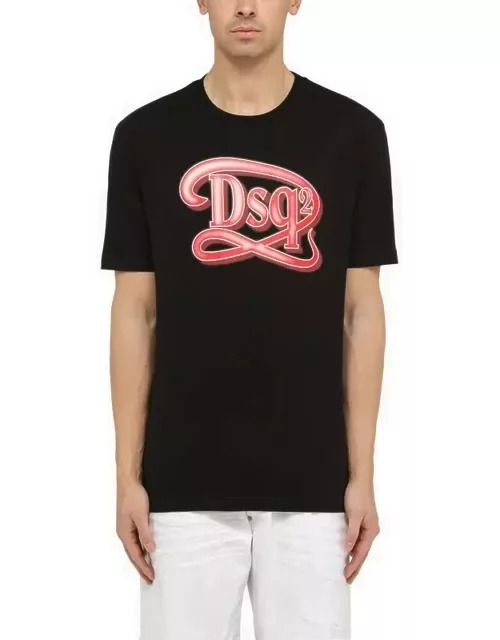 Black cotton T-shirt with logo print