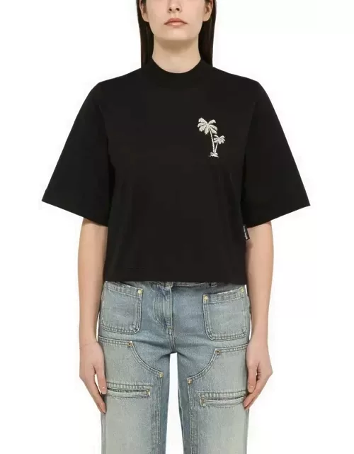 Black cotton T-shirt with embroidery