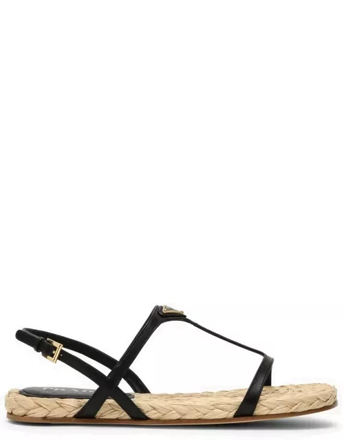 Low black leather sandal with logo