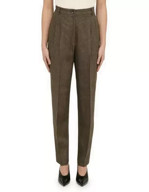 Brown linen trousers with pleat