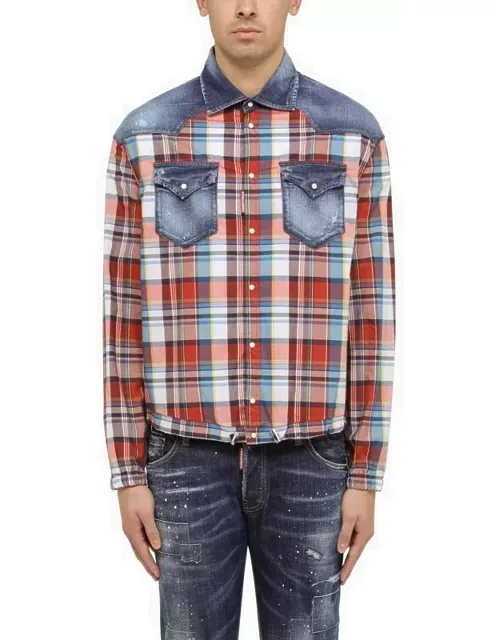 Multicoloured checked shirt with denim detail
