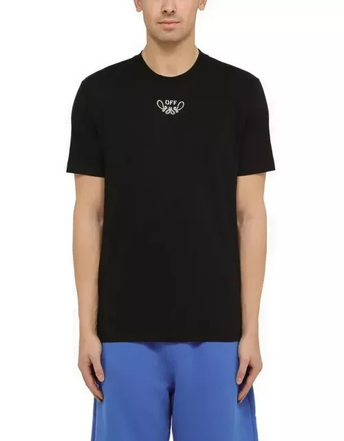 Black cotton T-shirt with logo embroidery