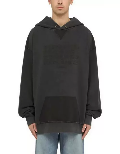 Black washed-effect cotton hoodie
