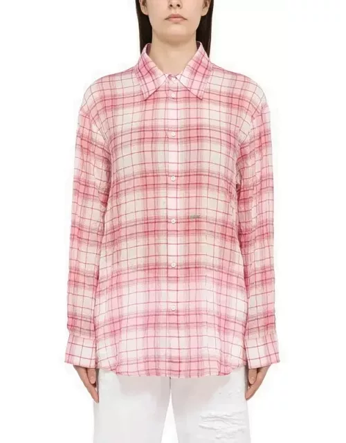 White/pink checked cotton shirt