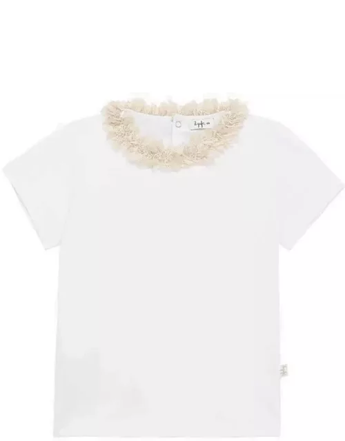 White cotton T-shirt with frayed collar