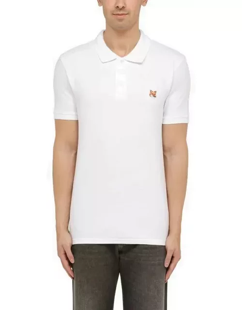 White cotton polo shirt with logo patch
