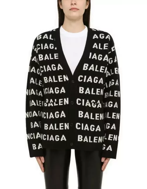 Black/white all-over logo cardigan sweater