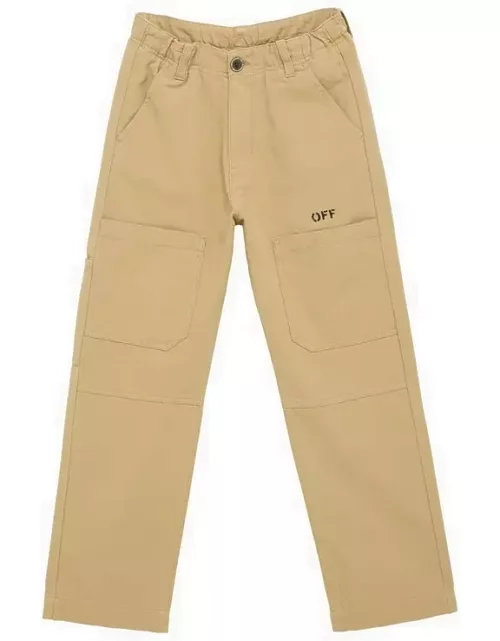 Regular beige/black cotton trouser