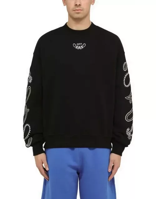 Black cotton crewneck sweatshirt with logo embroidery