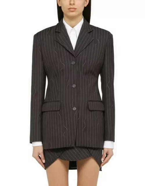 Grey single-breasted pinstripe jacket in wool blend