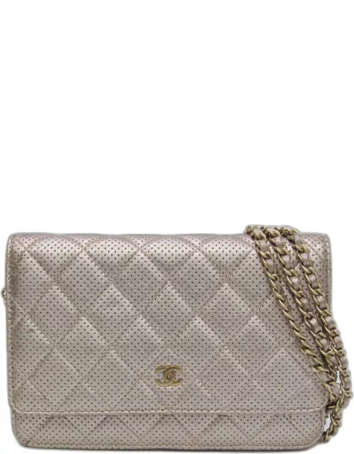 Chanel Silver Perforated Classic Wallet On Chain