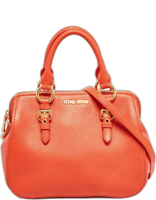 Miu Miu Orange Madras Leather Baulleto Bag