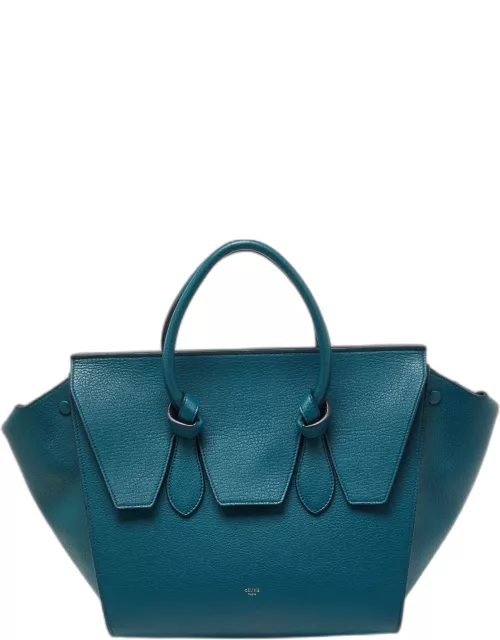 Celine Teal Blue Leather Small Tie Tote