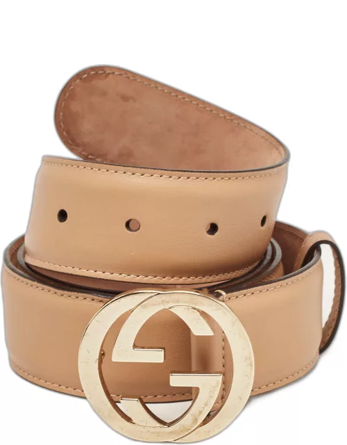 Gucci Beige Leather Interlocking G Buckle Belt 90 C