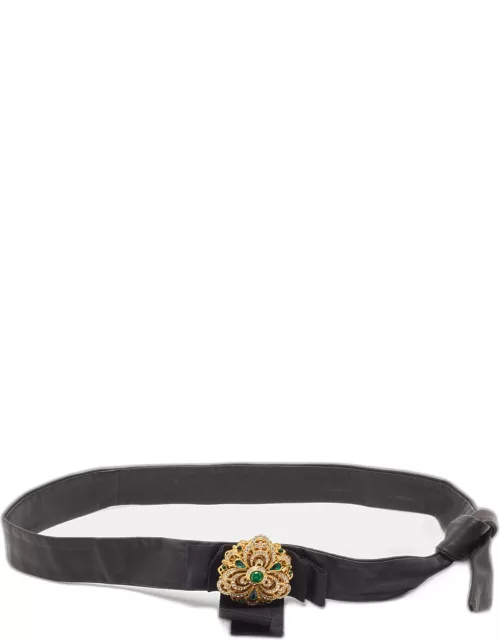 Dolce & Gabbana Black Leather Embellished Wrap Around Waist Belt