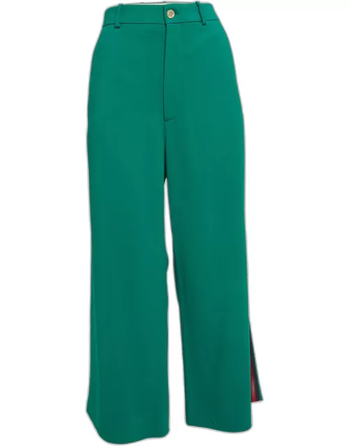 Gucci Green Crepe Web Detail Wide-Leg Pants