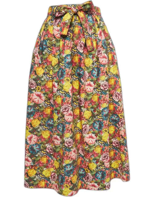 Marni Multicolor Floral Print Cotton Poplin Gathered Midi Skirt