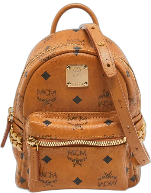 MCM Cognac Visetos Coated Canvas Mini Studded Stark Bebe Boo Backpack