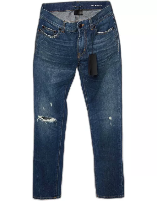 Saint Laurent Blue Distressed Denim Slim Fit Jeans S/Waist 31"