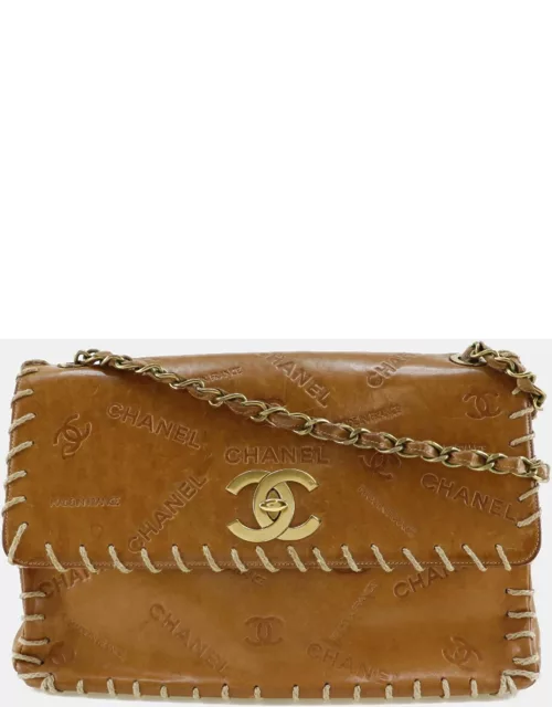 Chanel Coco Mark Logo Vintage Tanned Leather Brown/Gold Chain Shoulder Bag